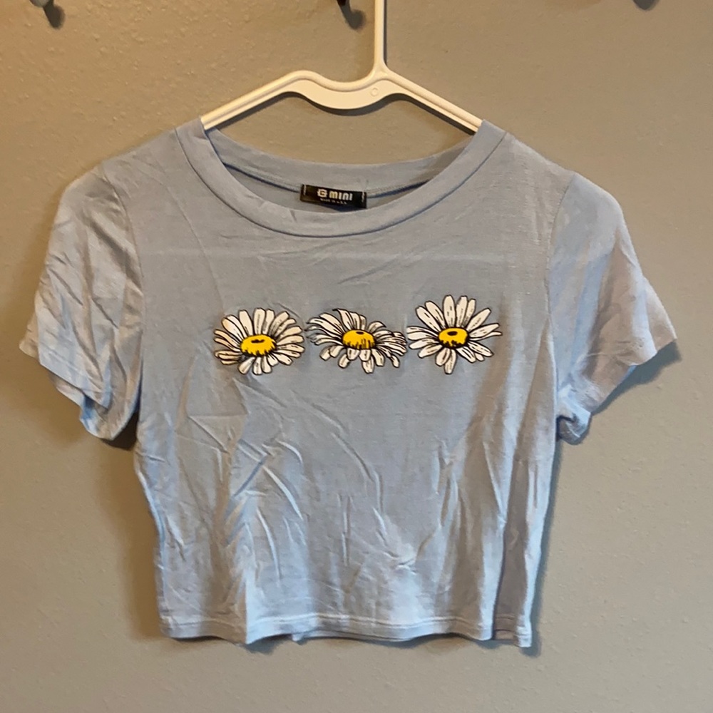 blue crop with flowers